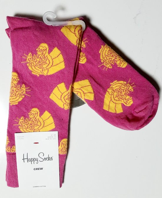 Happy Socks pink tiger roar - roze met gele tijger - 41-46 - sokken