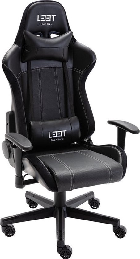 L33T-Gaming – EVOLVE Gaming Bureaustoel – Gamestoel / Bureaustoel – Kantelbaar en verstelbaar in hoogte – Met nek en rugkussen – Limited Edition – Zwart
