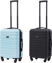 BlockTravel kofferset 2 delig ABS handbagage met wielen afneembaar 39 liter - inbouw TSA slot - zwart - licht blauw