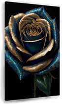 Roos met goud - Bloemen schilderij - Canvas schilderijen roos - Wanddecoratie modern - Canvas - Decoratie slaapkamer - 50 x 70 cm 18mm