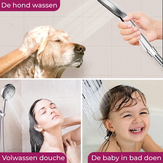 Cobbe Douchekop, waterbesparend, douchekop met slang, grote regendouche, douchekop, drukverhogend, waterbesparende douchekop met 3 straalsoorten, zwart/chroom