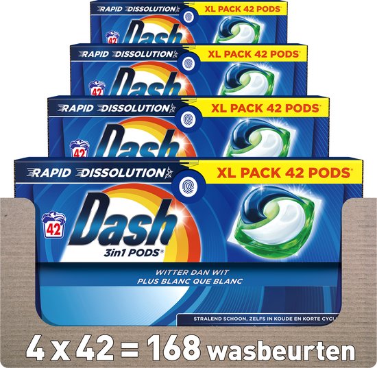Dash 3in1 PODS - Witter Dan Wit - Wasmiddelcapsules - Voordeelverpakking 4 x 42 Wasbeurten