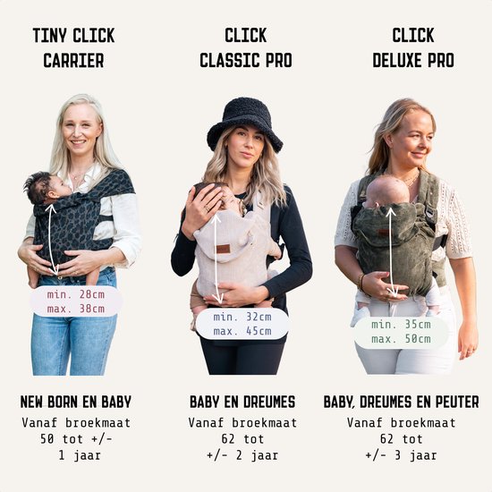 ByKay Draagzak Tiny Click Carrier - Ergonomische Draagzak Newborn newborn tot +/- 1 jaar - Eenvoudig en snel voor pasgeborenen - voor Buik en Heup - Comfortabele Stretch - Rib Almond Sand van BYKAY — afbeelding 3