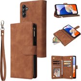 Telefoonhoesje geschikt voor Samsung Galaxy A15 - Portemonnee met rits - book-case hoesje - ruimte voor 6 pasjes - bruin