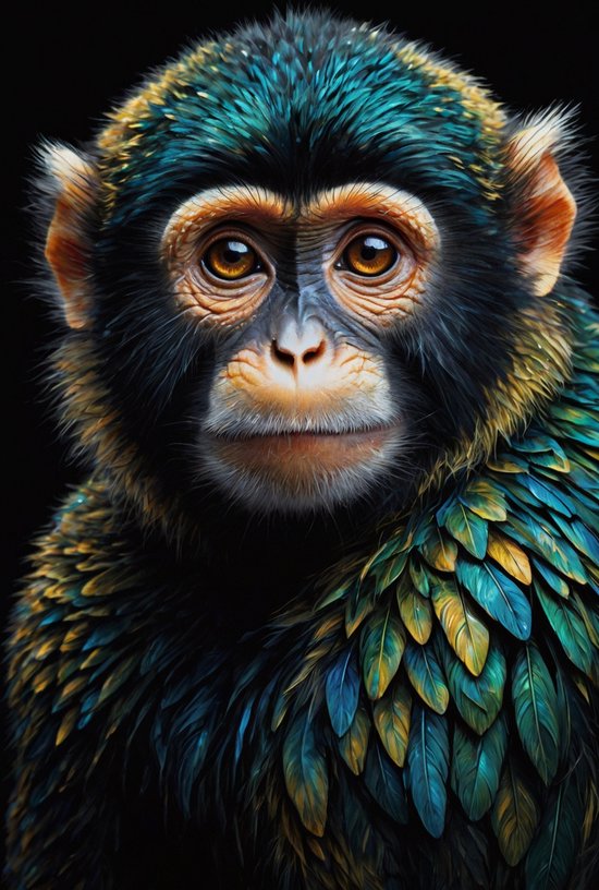 Aap digital art poster - Aap muurdecoratie - Poster digitale kunst ...