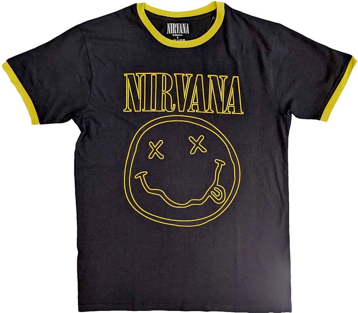 Nirvana - Outline Happy Face Heren T-shirt - S - Zwart