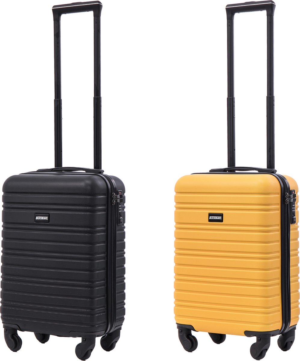 BlockTravel - kofferset - 2 delig - ABS - handbagage - met wielen afneembaar - 29 liter - inbouw TSA slot - zwart - geel