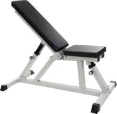 Halterbank - Fitnessbank - Halterbank verstelbaar - Bench press - Fitness bank - Fitness bench - 8 kg - Kunstleer - Staal - Zwart - Wit - 56 x 119 x 117
