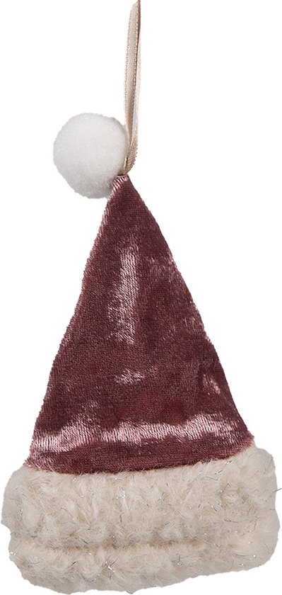 Clayre & Eef Kersthanger Kerstmuts 13 cm Roze Stof Decoratie Hanger