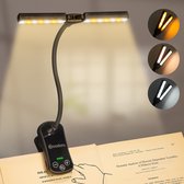 Woodoro LED Leeslampje - Verstelbare Brede Lampkoppen – 3 Kleuren 8 Helderheidniveaus – Pro 2024 - Oplaadbaar