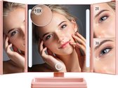 Omliox Make Up Spiegel met LED verlichting - Stijlvolle Inklapbare Spiegel - Dimbare Verlichting met Touch Knop - 2x en 3x vergroting - Inclusief USB Kabel - Roségoud