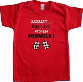Rood baby t-shirt met "Sssssst... Opa en ik kijken Formule 1" - maat 80 - babyshower, zwanger, cadeautje, kraamcadeau, grappig, geschenk, baby, tekst, bodieke, grootvader, opadag