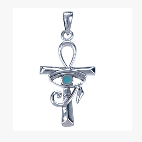 Hetty'S - Opvallende zilveren(925) hanger - Ankh met oog van Horus - Kleine Turkoois