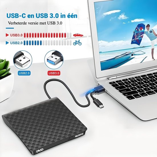 Belenthi externe dvd speler voor laptop - Hoge kwaliteit voor zowel Windows als Mac - Belenthi