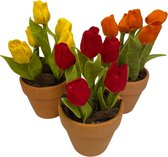 DIY Pakket Tulpen - Maak je eigen tulpen van vilt - Set van 3 potjes met tulpen - Kleur set - Rood/Oranje/Geel