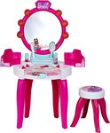 Roze Barbie kaptafel met spiegel, stoel, Barbies en accessoires.