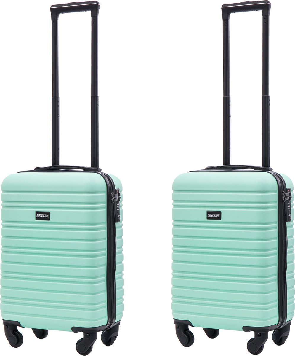 BlockTravel kofferset 2 delig ABS handbagage met wielen afneembaar 29 liter - inbouw TSA slot - lichtgewicht - mint groen