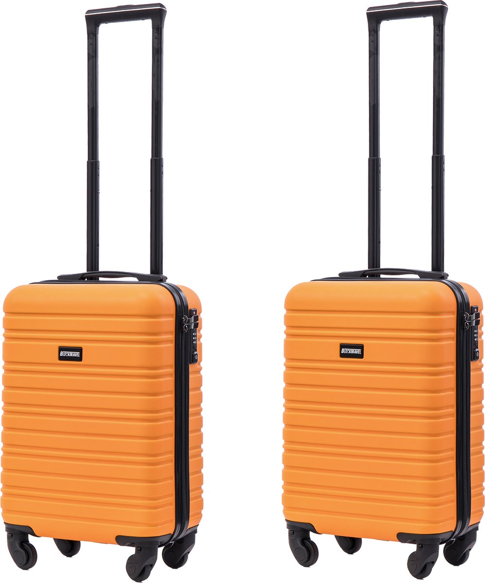 BlockTravel kofferset 2 delig ABS handbagage met wielen afneembaar 29 liter - inbouw TSA slot - lichtgewicht - oranje