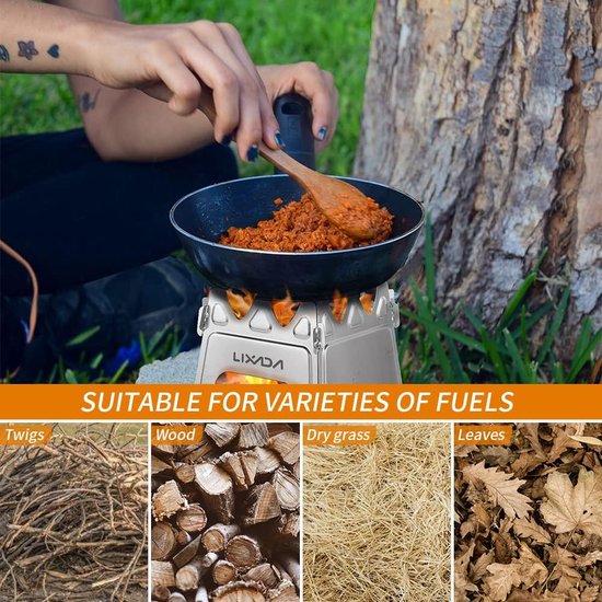 draagbare houtoven, houtbrander voor op de camping, voor een picknick of barbecue, roestvrij staal/titanium hout — afbeelding 5