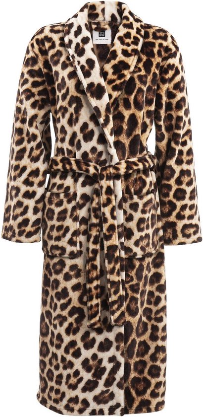 Beau Badjas unisexe en polaire douce modèle long léopard | XL | Confortable et luxe | Avec ceinture, poches et col