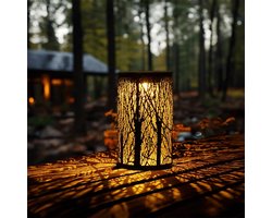 RexTech Solar tuinverlichting lantaarn 'Ember' - Tafellamp en hanglamp - Sfeerverlichting - Warm wit licht - Buitenlamp op zonne-energie - Zwart - Metaal