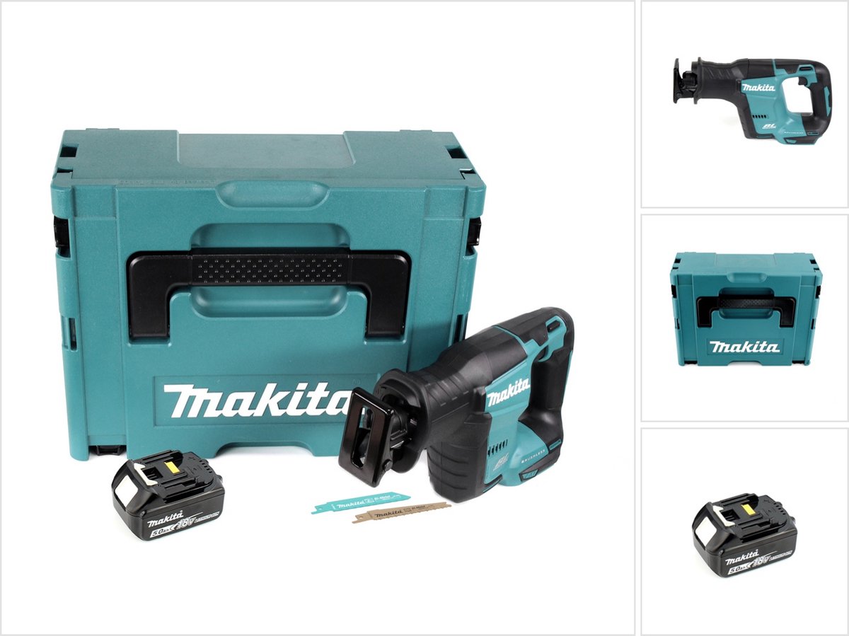 Makita DJR 188 T1J Accu Reciprozaag 18 V Borstelloze Reciprozaag in Makpac + 1x 5.0 Ah accu - zonder oplader