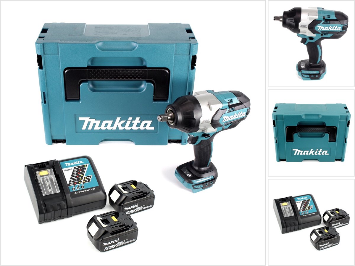 Makita DTW 1002 RTJ accu slagmoersleutel 1/2" 18V 1000Nm borstelloos + 2x oplaadbare accu 5.0Ah + lader + Makpac