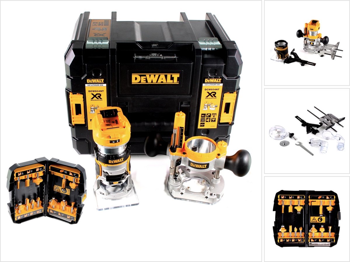DeWalt DCW 604 NT accu-combi-frees 18 V 55 mm + freesset 12-delig in TSTAK - zonder accu en oplader