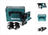 Makita DHR 280 G4J 2 x 18 V 36 V Li-Ion accu boorhamer 28 mm borstelloos voor SDS-PLUS in Makpac + 4 x 6,0 Ah accu - zonder lader