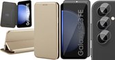 Hoesje geschikt voor Samsung Galaxy S23 FE - Privacy Screenprotector Volledig Dekkend Glas & Camera - Wallet Book Case Goud