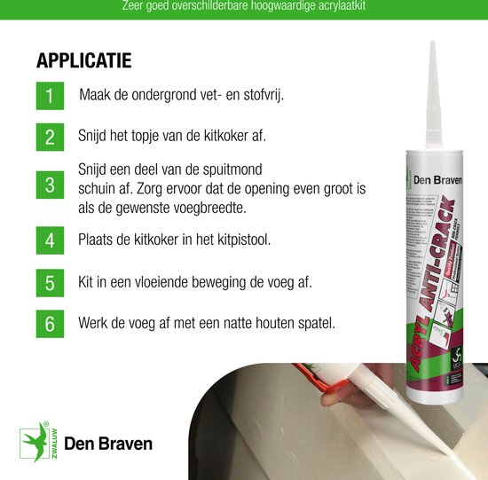 Zwaluw Acryl Anti-Crack acrylaatkit wit - 310 ml.