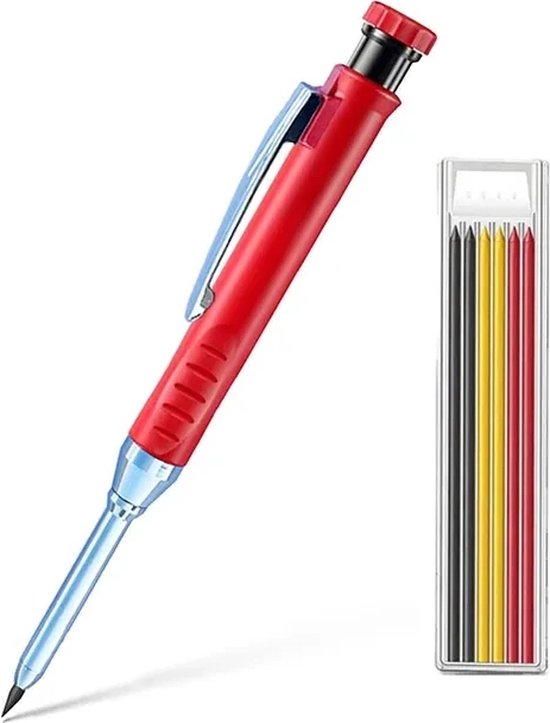 PigMig Crayon de Chantier - Set Rechargeable Menuisier avec 12 Mines - Crayons de Marquage Rouge/Bleu