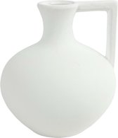 Kruik Frances hoekig handvat wit 16 cm - Keramieken kruiken - decoratieve vaas - witte kruik - voor op de vensterbank of tafel