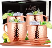Mule Cup [500 ml] – Tasses en cuivre martelé avec pailles – Ensemble de mules faites à la main [4 pièces] – Tasses en cuivre inoxydable pour mule de Moscou