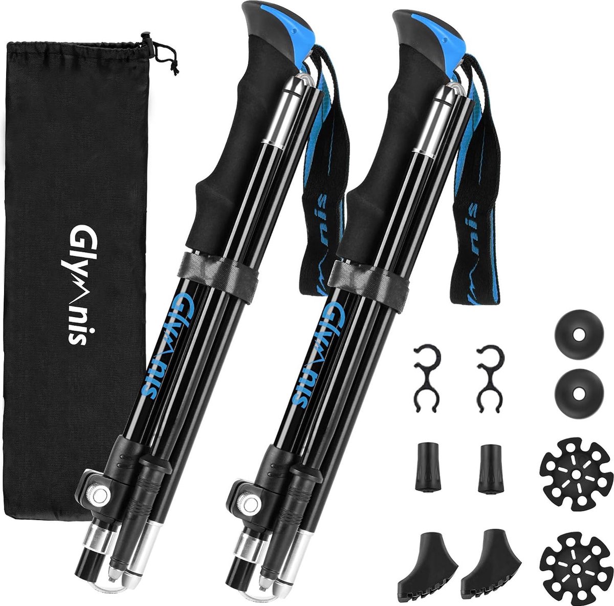 Wandelstokken trekkingstokken wandelstokken 7075 aluminium wandelstok verstelbaar 110-130cm en klemsluiting met 4 paar rubberen buffers voor trekking
