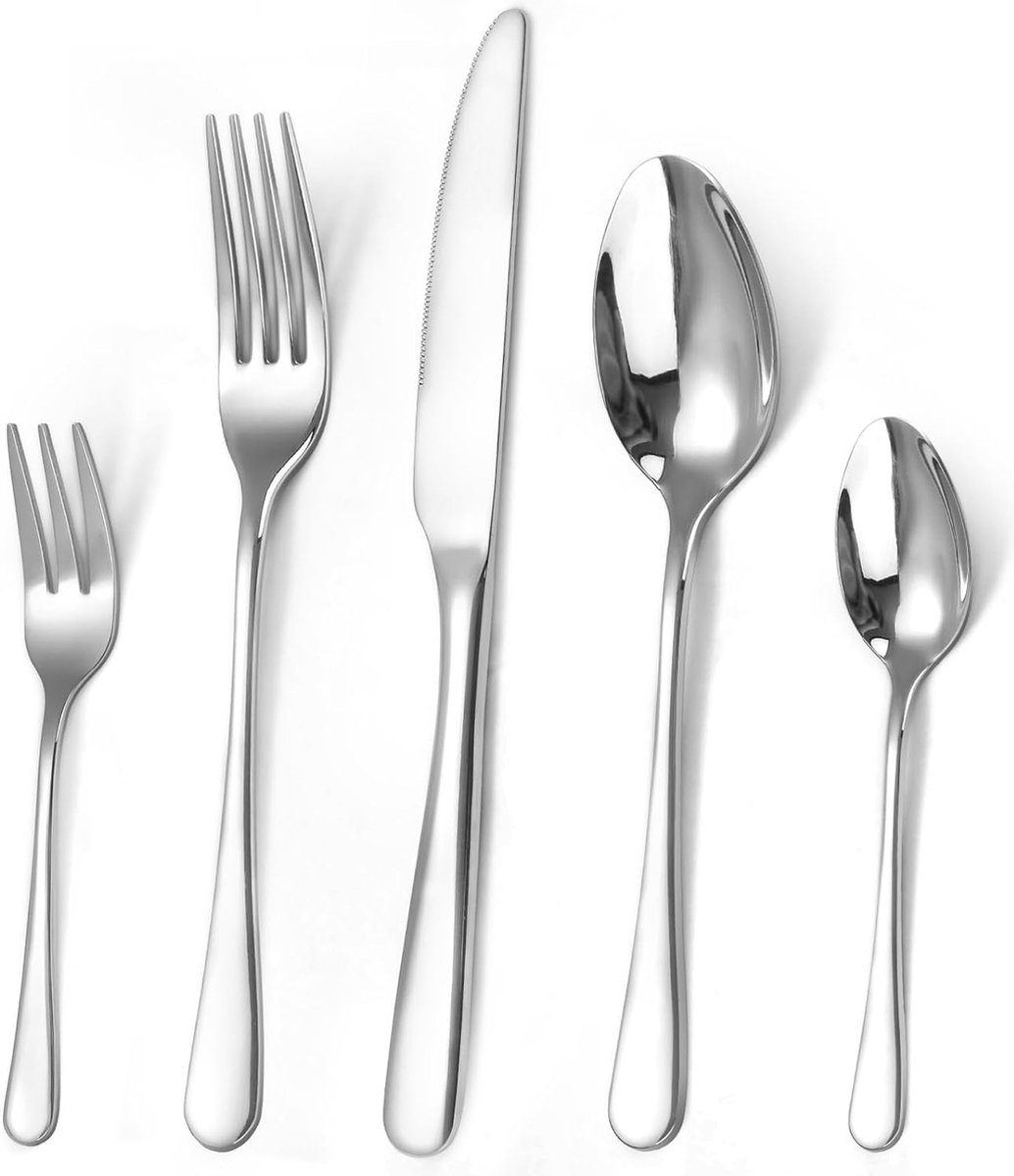 bestekset voor 6 personen, 30-delig roestvrij staal bestekset, bestek set met mes, vork, lepel, hoogwaardig roestvrij stalen bestek, vaatwasmachinebestendig.