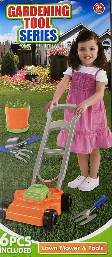 Kindergrasmaaier met tuingeredschap - Speelgoed - loopwagens - kunststof grasmaaier - grasmaaier kind
