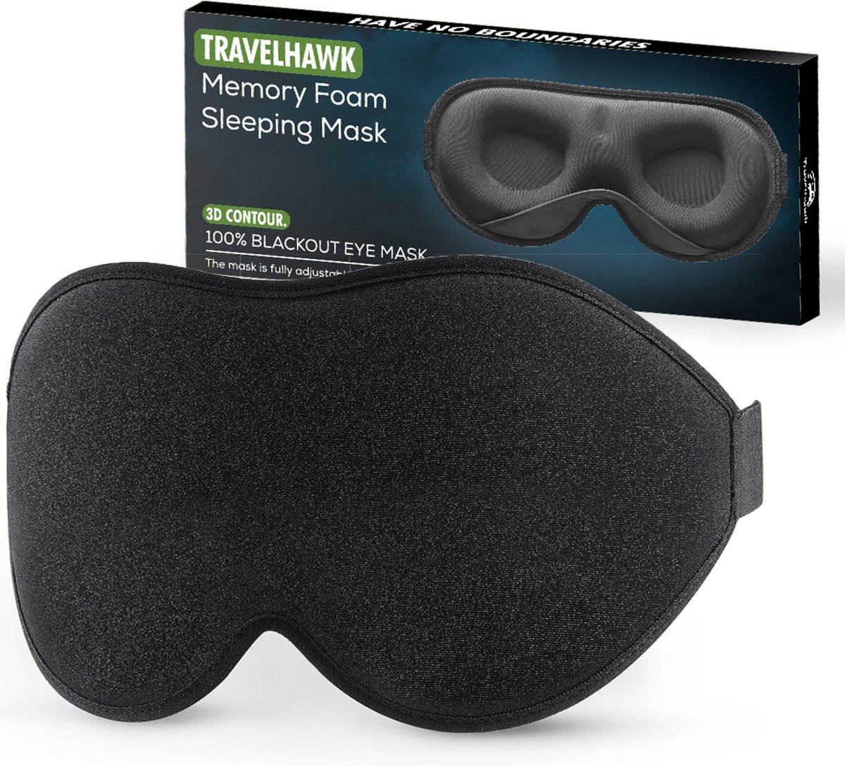 Bol.com TravelHawk Slaapmasker Zwart - Luxe 3D-slaapmasker Dames Heren 100% lichtblokkerende slaapbril Zijslaper Oogmasker Nacht... aanbieding