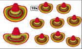 10x Sombrero Fiesta rood/geel/groen - mexico carnaval mexicaan thema party hoed hoofddeksel optocht feest landen