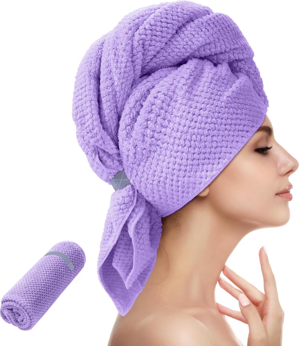 BOTC Haarhanddoek - Snel Drogend - 1 Stuk Hair Towel - 60x100CM - Haarhanddoek Microvezel - Paars