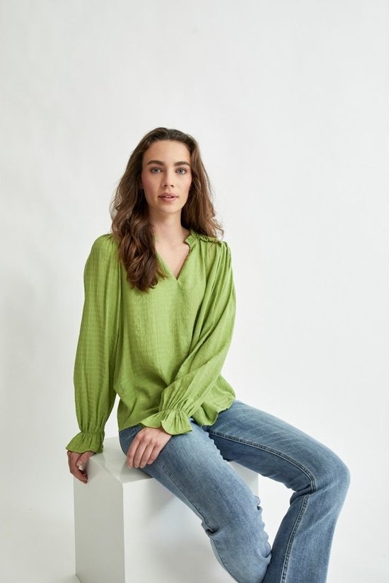 Peppercorn Sari V-Neck Long Sleeve Blouse Guacamole Green