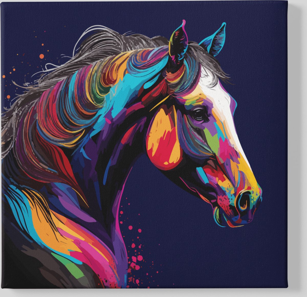 Trendex Global Canvas Schilderij Dieren - Kleurrijke Paard - Paarden - Wanddecoratie - 100x100x2 cm