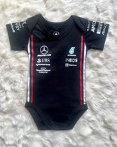 Fan Editie F1 Mercedes race team baby onesie rompertje | Lewis Hamilton - George Russel | Mercedes-AMG Petronas | Zwart | 100% katoen | Hamilton 44 | F1 Fans | Ideaal F1 cadeau | Maat 68 | 6 MND