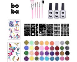 Boba Glitter Tattoos Kinderen - Glitter Tattoo Sjablonen - Glitter Tattoo Set - Glitter Schmink - Schminkset - Carnaval