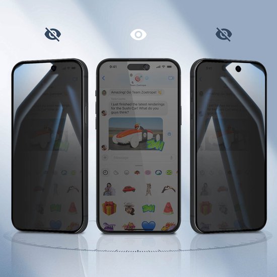 Sans marque, Verre trempé Adapté à Apple iPhone 15 Pro Anti- Spy Dureté 9H, Noir transparent