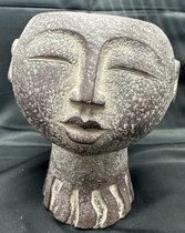 Keramieken bloempot "vrouwen gezicht" - grijs- hoogte 18x18x dia 10 cm - keramiek - Woonaccessoires - Tuinaccessoires - Tuindecoraties