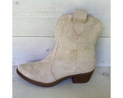 Smile Favorites® Dames Cowboylaarzen Kort - Beige - Suedine - Maat 38