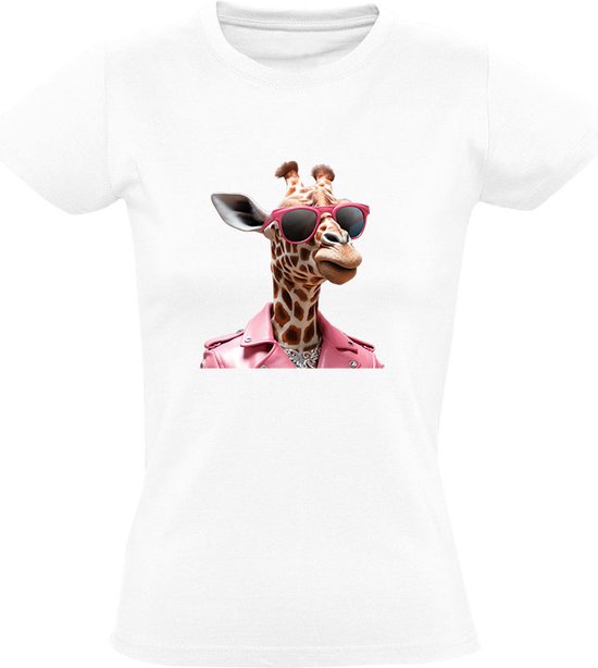 Girafe en vêtements roses T-shirt femme - animaux - hanche - drôle