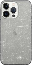xoxo Wildhearts siliconen glitter hoesje - Sparkle Away Black - Siliconen hoesje geschikt voor iPhone 14 Pro - Telefoonhoesje - Shockproof case met glitters - Glitter hoesje zwart