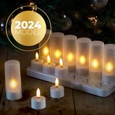 LED Kaarsen + Oplaadbare Basis – Veilige Waxinelichtjes – Decoratie – 12  Stuks + Cups | bol